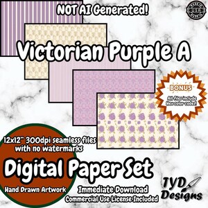 Pack de motifs sans couture violet victorien, 5 motifs vintage dessinés à la main, 300 dpi PNG, téléchargement immédiat pour scrapbooking et impression textile Pack A