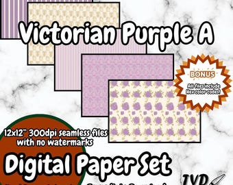 Victorian Purple Floral Digital Paper: Seamless Patterns (Digital Download)