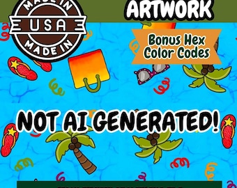 Beach Palm Tree Seamless Pattern: Summer PNG (Digital Download)