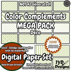 Pack de motifs sans couture vert déco, 20 points dessinés à la main, rayures, damier, PNG 300 dpi, téléchargement immédiat pour scrapbooking et impression textile