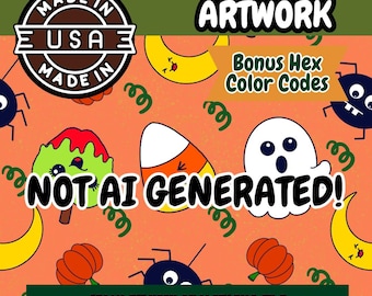 Kawaii Halloween Seamless Pattern: Spider, Ghost, Pumpkin (PNG Digital Download)