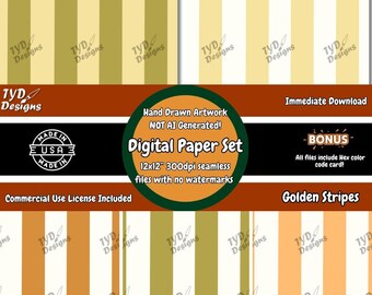 Golden Stripes Digital Paper: Chic Seamless Patterns (12x12", 300 DPI) (Instant Download)