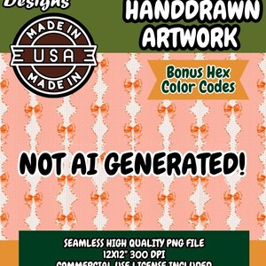 Modèle sans couture de jolis noeuds mandarine, papier numérique dessiné à la main 300 dpi PNG, téléchargement immédiat pour scrapbooking, fabrication de cartes, impression textile