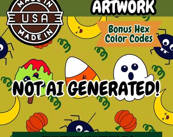 Kawaii Halloween Seamless Pattern: Spider, Ghost, Pumpkin (PNG Digital Download)