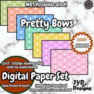 Lot de jolis noeuds, 6 couleurs, papier numérique dessiné à la main, PNG 300 dpi, téléchargement immédiat pour scrapbooking et impression textile