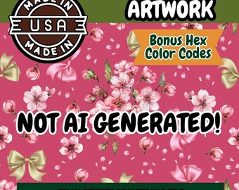 Cherry Blossoms Seamless Pattern: Blush Pink Floral (PNG Digital Download)