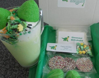 Dinosaurs Milkshake kit, letterbox gift, dino lovers, magic milkshake party favour, Make your own milkshake, craft kit, Kids dinosaur gift