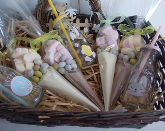 Easter Hot Chocolate Cone milk or white chocolate, Easter basket Fillers, Winter wedding or part favours for kids,