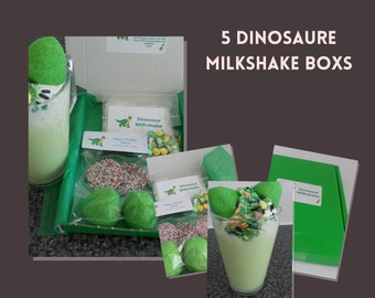 5 Dinosaurs children's Milkshake kit, set of party favours,  dino lovers, magic milkshake, Make your own craft kit, Kids dinosaur gift