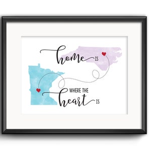 Weggehen Geschenk, Umzug Geschenk, Home is where the heart is, Fernbeziehung, Beste Freundin Geschenk, Schwestern Geschenk, Zwei Staaten Druck