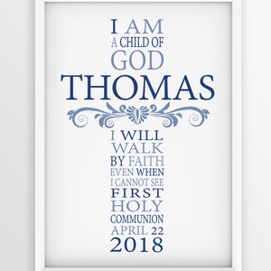 Personalized First Communion Cross, First Holy Communion Print Gift, First Communion Subway, Boys Christening Gift, Girls Christening Gift
