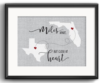 Going Away Gift, Long distance relations Gift, Best friend Gift, Sisters Gift, Two State Print, Miles apart but close at heart, Map Gift