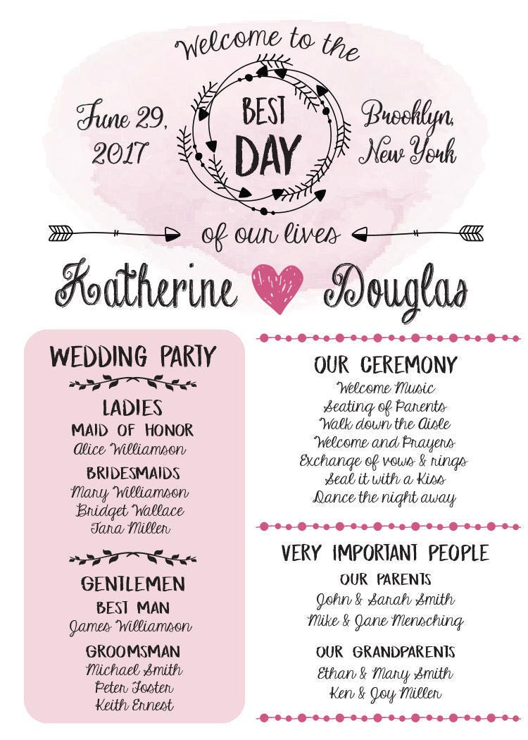Infographic Wedding Program, Printable Wedding Program, Modern Custom ...