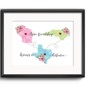 Moving Away Gift, Going Away Gift, Long distance gift, Family gift, Best friend Gift, Custom Three State, True Friendship know no distance