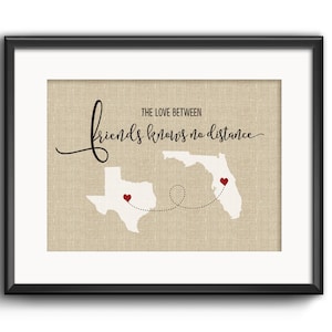 Die Liebe zwischen Freunden kennt keine Entfernung, Geschenk für Fernfreunde, Geschenk für den besten Freund, Geschenke für den Heimatstaat, Weihnachtsgeschenk, Umzugsgeschenk