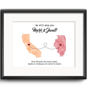 Echte Freundschaft kennt keine Distanz, Fernbeziehung beste Freundin Beziehung zwei Landkarte, Wegziehen Geschenk, Going Away Geschenk, State Silhouette