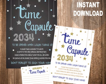 Time capsule first birthday sign, twinkle twinkle little star birthday party, Blue, Pink, Blue, gold and silver first birthday, printable