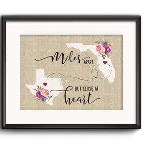 Cadeau de départ, Cadeau de relations longue distance, Cadeau de meilleur ami, Cadeau de sœurs, Impression à deux États, À des kilomètres l’un de l’autre mais proche du cœur, Cadeau de carte
