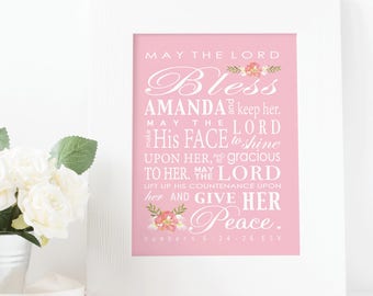 May the Lord Bless You and Keep You, Baby shower gift, Baby baptism gift, Numbers 6:24-26, Baby Nursery, Personalized Gift, Religious Art