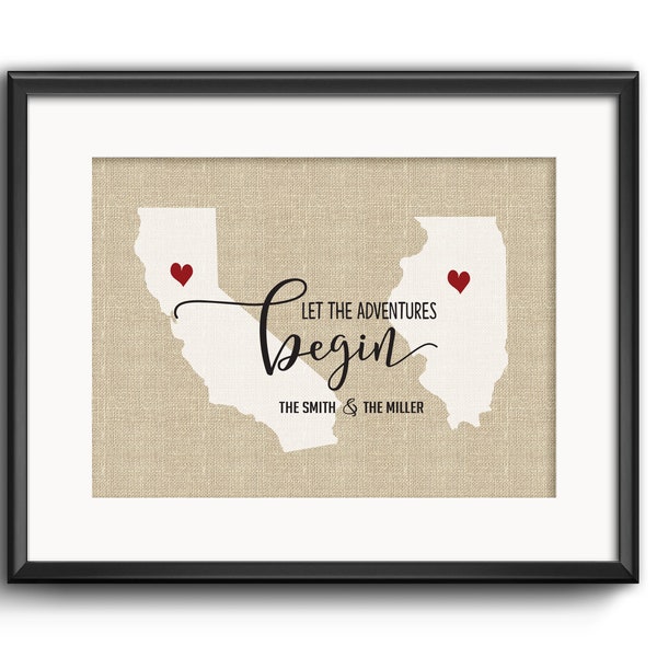 Let the adventures begin, Going Away Gift, Long distance relations Gift, Best friend Gift, Sisters Gift, Two State Print, Moving away Gift