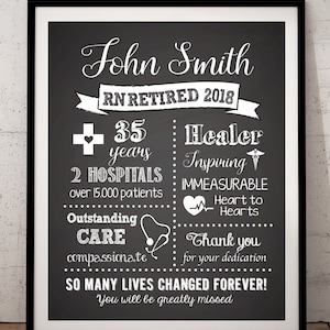 Nurse Retirement Gift, Nursing Retirement  Print, Retiree Gift, Personalized Retirement Chalkboard Sign, Medical Retirement, Nurse Gift