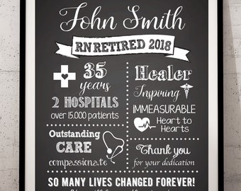 Nurse Retirement Gift, Nursing Retirement  Print, Retiree Gift, Personalized Retirement Chalkboard Sign, Medical Retirement, Nurse Gift