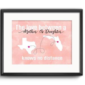 Cadeau de Noël pour maman, L’amour entre une mère et une fille ne connaît aucune distance Impression personnalisée, Cadeau personnalisé pour maman, Cadeau de la fête des mères