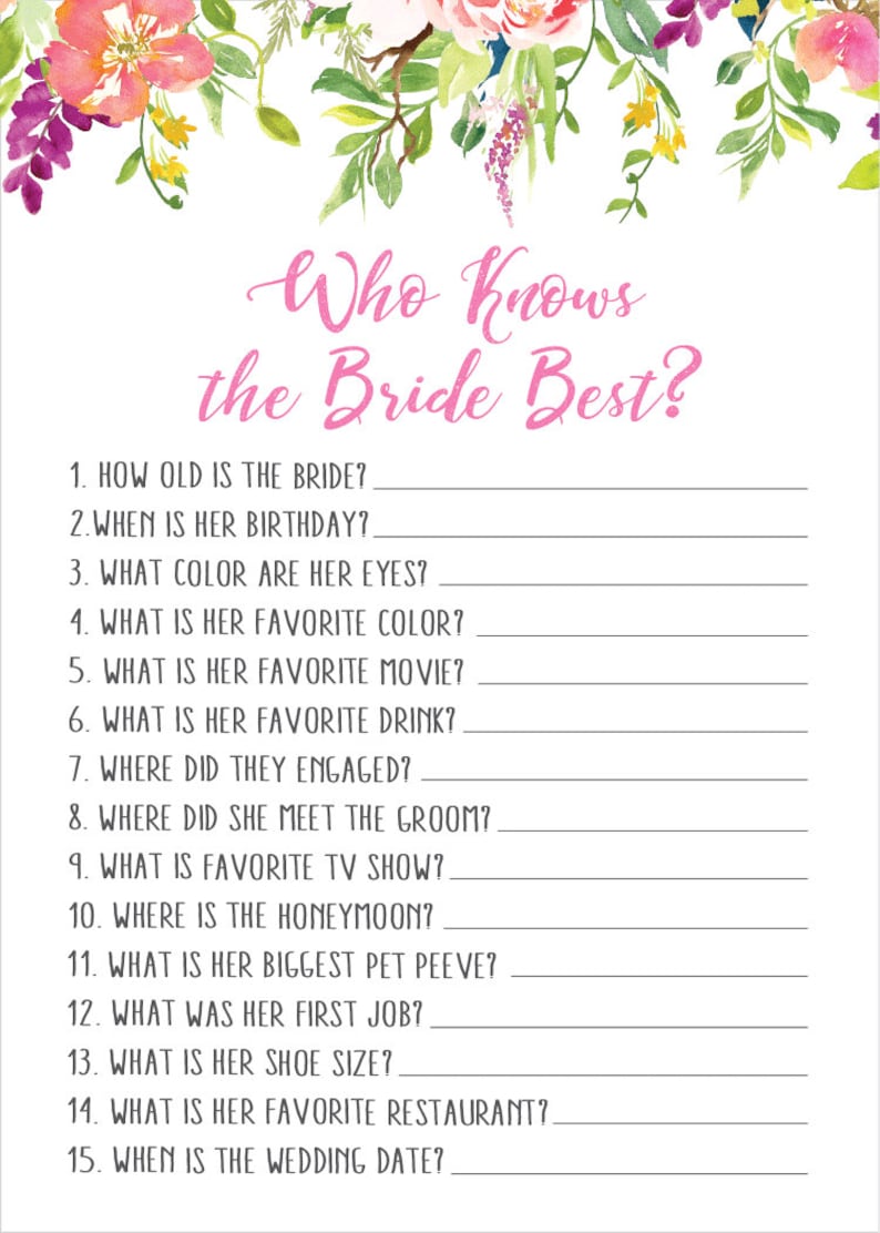 Who knows the Bride best how well do you know the bride game | Etsy