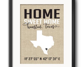 House Warming Gift, Personalized Home State Art Print, New Home Gift, Home State Art, Longitude Latitude, First Home, Home Art, Any Color