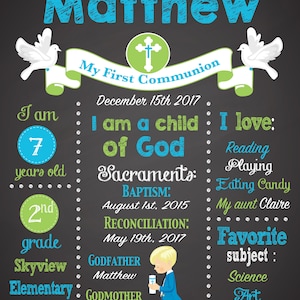 First Communion Sign, First Communion Gift, Personalized Gift for First Holy Communion, First Communion Chalkboard Sign, Communion PRINTABLE