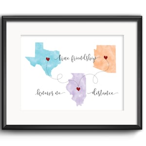 Cadeau déménager, Cadeau de départ, Cadeau longue distance, Cadeau de famille, Cadeau de meilleur ami, Trois États personnalisés, Véritable amitié ne connaissez aucune distance