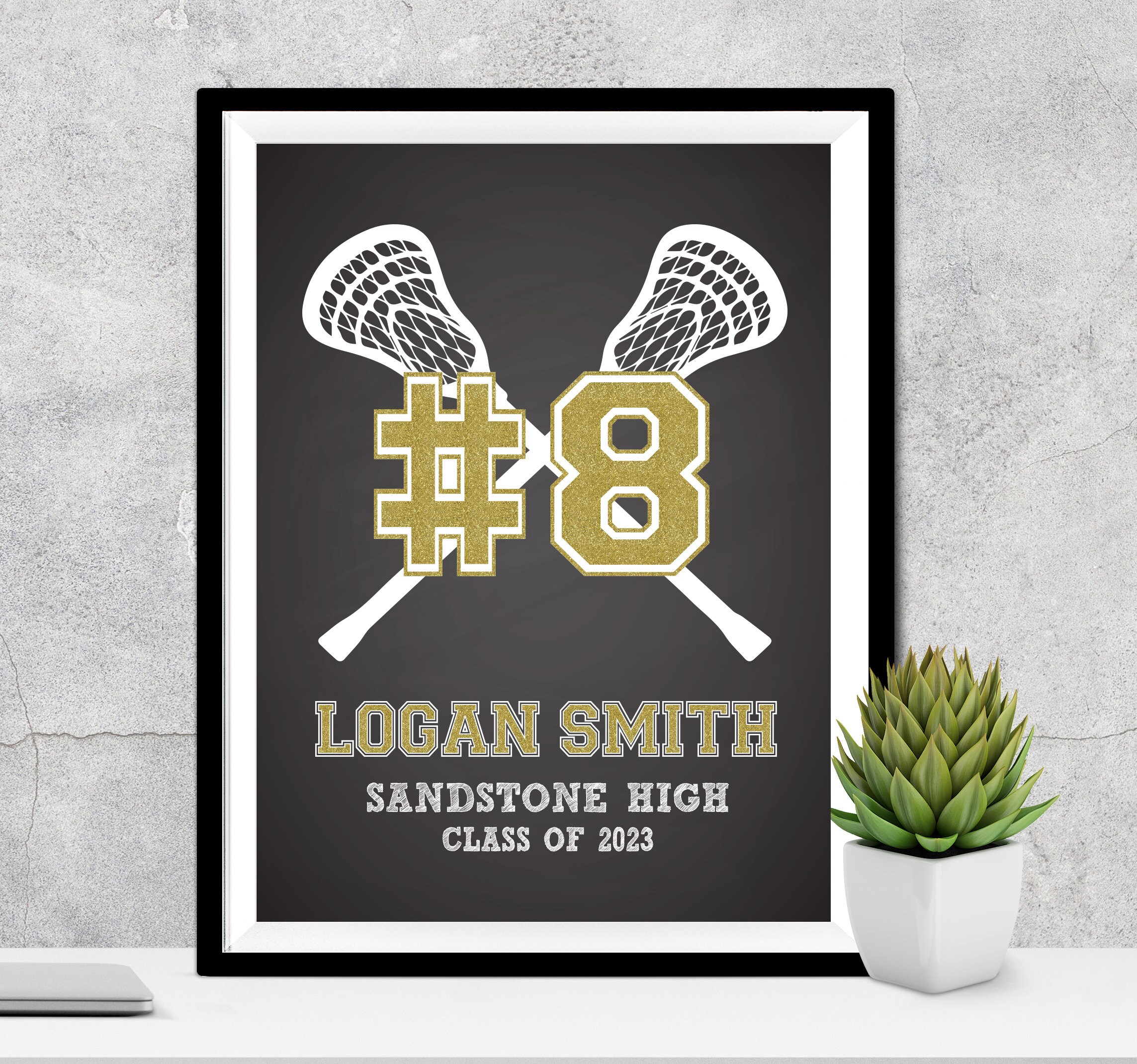 Personalized Senior Lacrosse Athlete Number Night 2023, Double Crossed Lacrosse Sticks, Graduating Lacrosse Player, College Lacrosse Gift