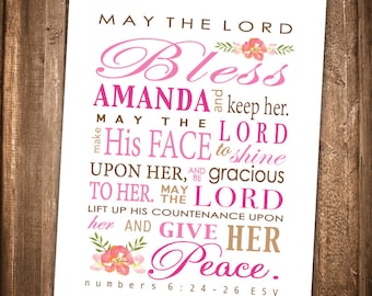 May the Lord Bless You and Keep You, Baby shower gift, Baby baptism gift, Numbers 6:24-26, Baby Nursery, Personalized Gift, Religious Art