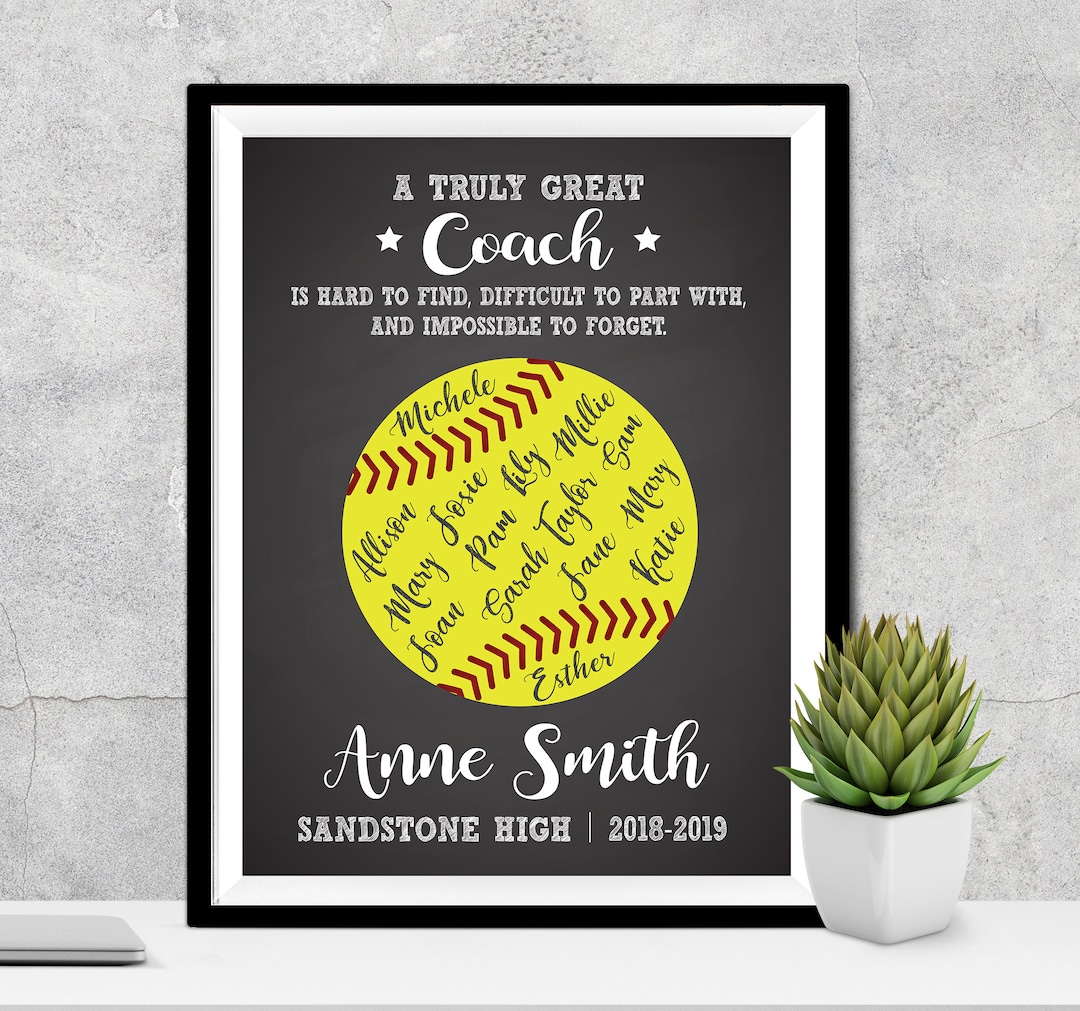 Personalized Softball Coach Gift, Custom Softball Player Art, A Truly Great Coach is Hard to
