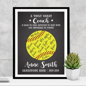 Personalized Softball Coach Gift, Custom Softball Player Art, A truly great coach is hard to find, Softball Team Players Signatures Poster