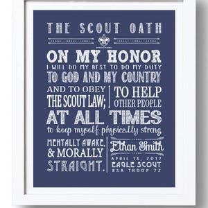 Eagle Scout Gift Printable, The Scout Oath Printable, Personalized Eagle Scout Gift, Boy Scouts, Court of Honor, Custom Eagle Scout Gift