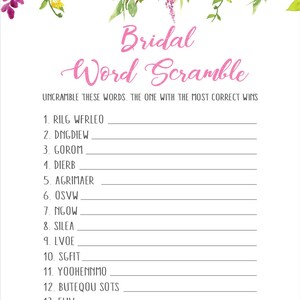 Word Scramble, Bridal Word Scramble, Modern Bridal Shower Games, Pink ...