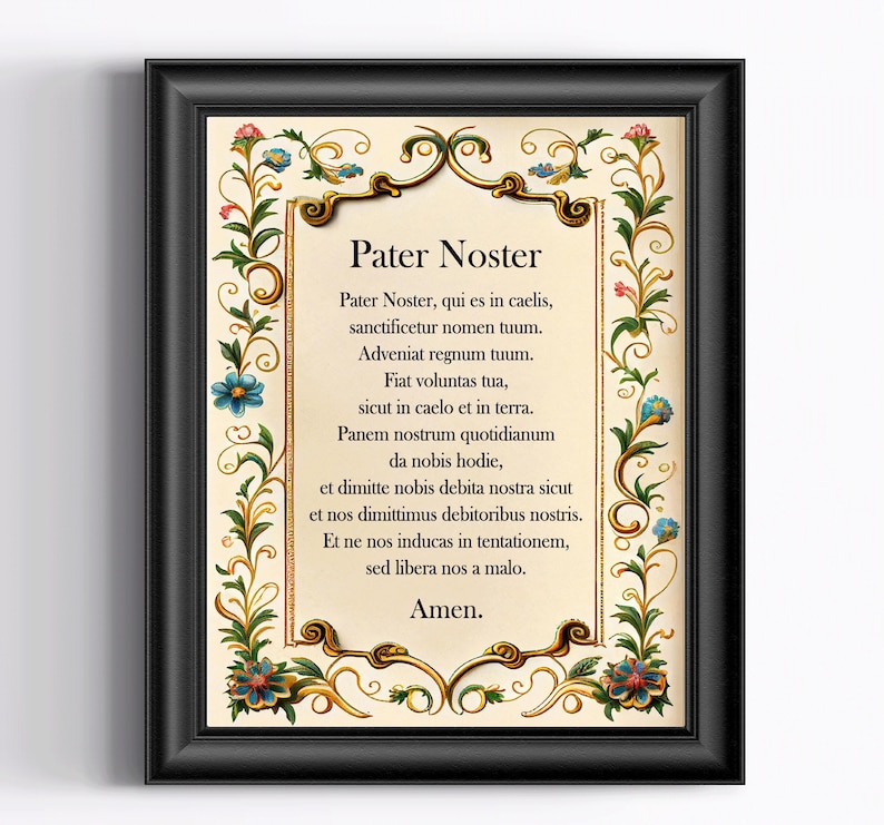 Pater Noster Latin Prayer Art Print, Medieval Catholic Wall Decor, the ...