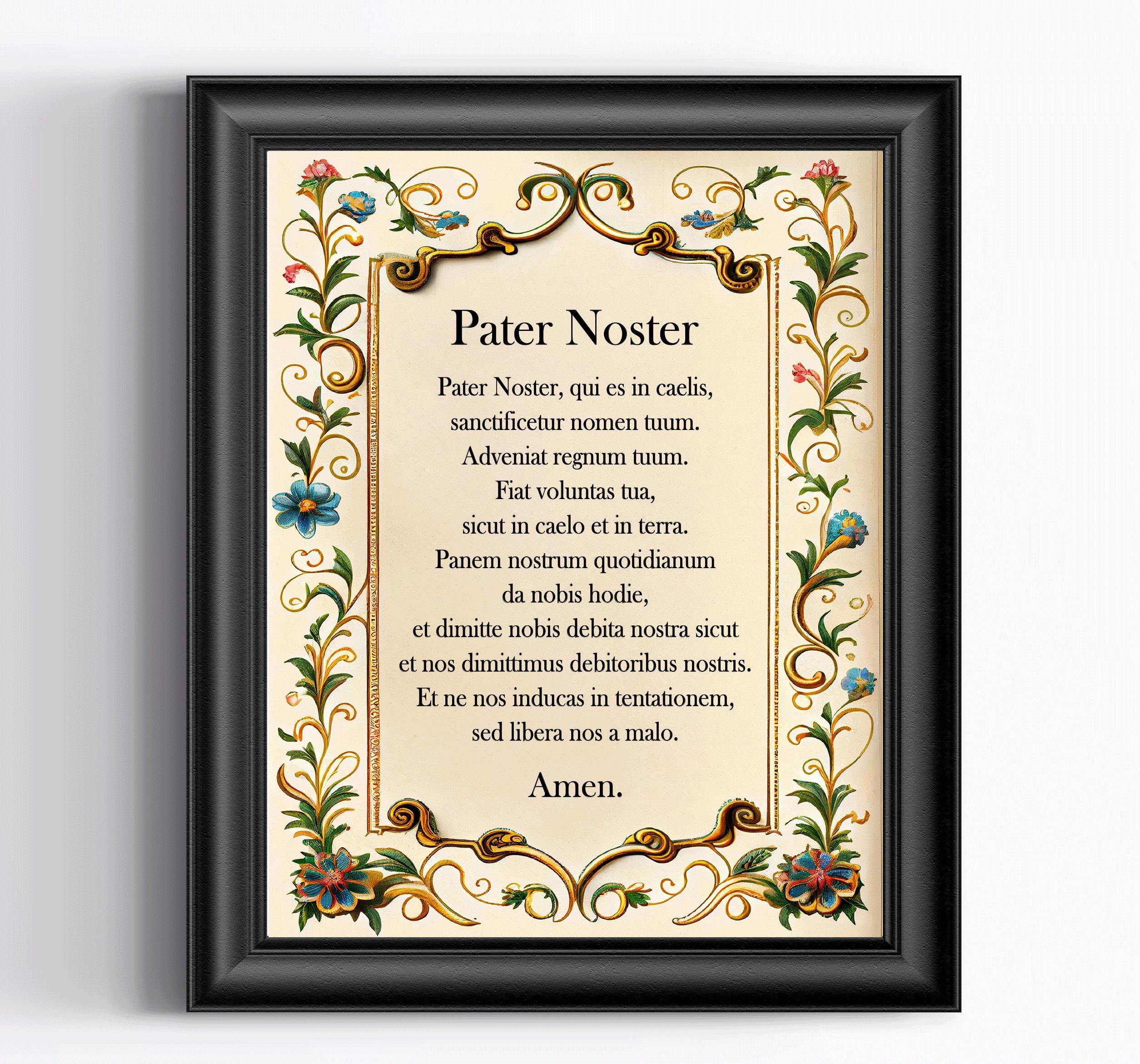 Pater Noster Latin Prayer Art Print, Medieval Catholic Wall Decor, the ...