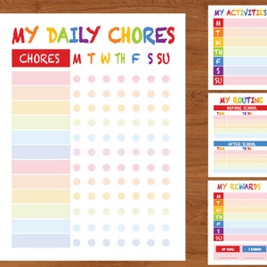 Niños quehacer gráfico imprimible - comportamiento positivo carta - carta estrella - Kids Planner - recompensan a los niños tabla semanal carta - carta de responsabilidad-