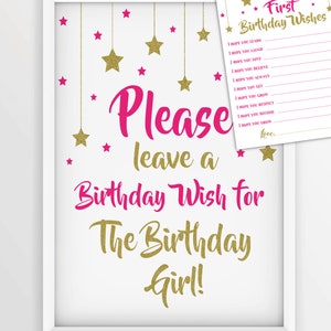 Primer cumpleaños Twinkle Twinkle Little Star Wish Card, primera tarjeta de deseo de cumpleaños, 1a cumpleañera, deseos de fiesta de cumpleaños, tarjeta de cápsula de tiempo