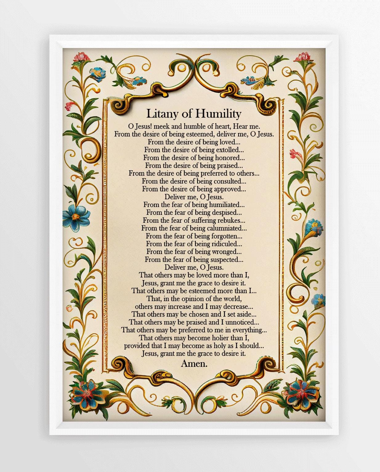 Litany of Humility Prayer Printable, Catholic Prayer Wall Art ...