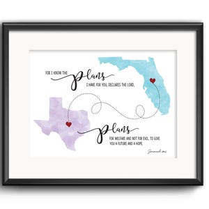 Cadeau de départ, signe biblique, car je connais les projets que j'ai pour vous Jérémie 29:11, cadeau de départ, décoration murale d'écriture biblique, carte de l'État