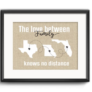 The Love Between Family Knows No Distance Print, Long Distance Family Gift, US States Map, Home State Gifts, Christmas Gift For Parents