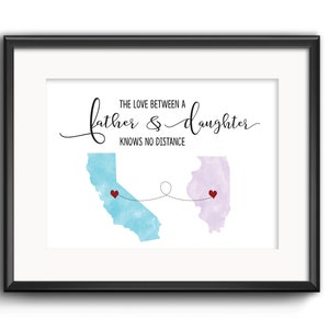 L’amour entre un père et sa fille ne connaît pas de distance, cadeau de fête des pères, cadeau familial longue distance personnalisé, cadeau personnalisé pour papa