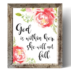 Dieu est en elle, elle ne tombera pas citation, décor imprimable mur de la Bible, Psaume 46:5, citation verset de la Bible, décor mur de la pépinière, art mur des Écritures