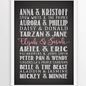 Personalized Disney Couples Print, Disney Wedding Gift, Gift for Couple, Anniversary Gift, Engagement Gift, Famous Couple, Mickey and Minnie