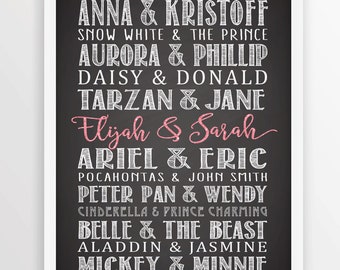 Personalized Disney Couples Print, Disney Wedding Gift, Gift for Couple, Anniversary Gift, Engagement Gift, Famous Couple, Mickey and Minnie