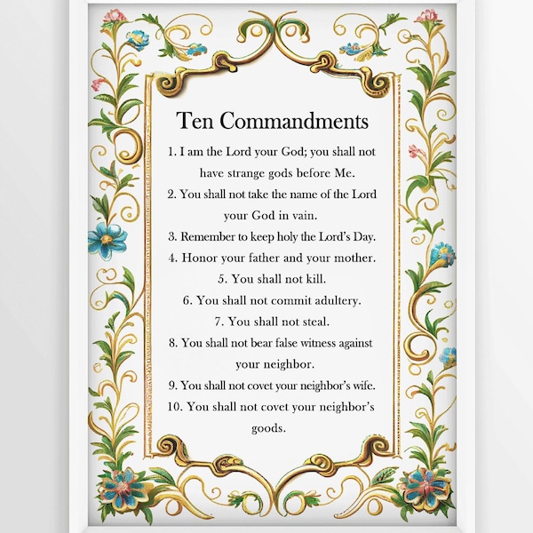 Ten Commandments printable, Catholic prayer wall art, Christian decor, Popular Catholic, Digital Print
