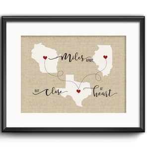 Moving Away Gift, Going Away Gift, Long distance gift, Family gift, Best friend Gift,  Custom Three State, Miles apart but close at heart